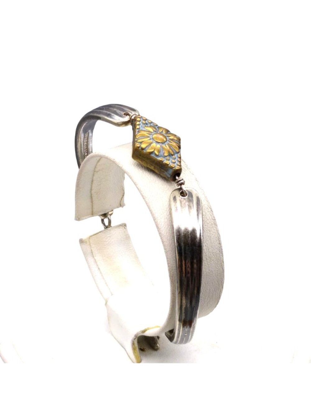 Vintage Community Silver Plate Utensil Bracelet, Upcycled Bangle with Floral - Picture 2 of 5